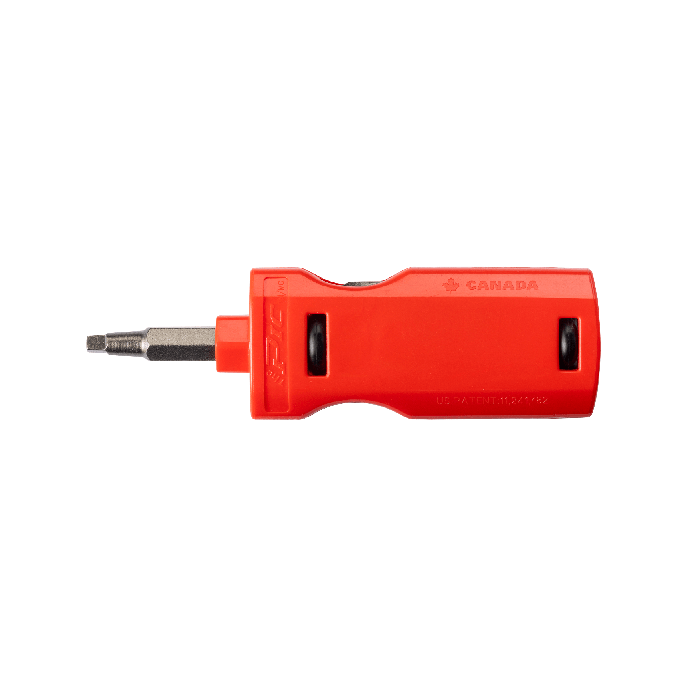 Red multi-tool with a screwdriver on a white background